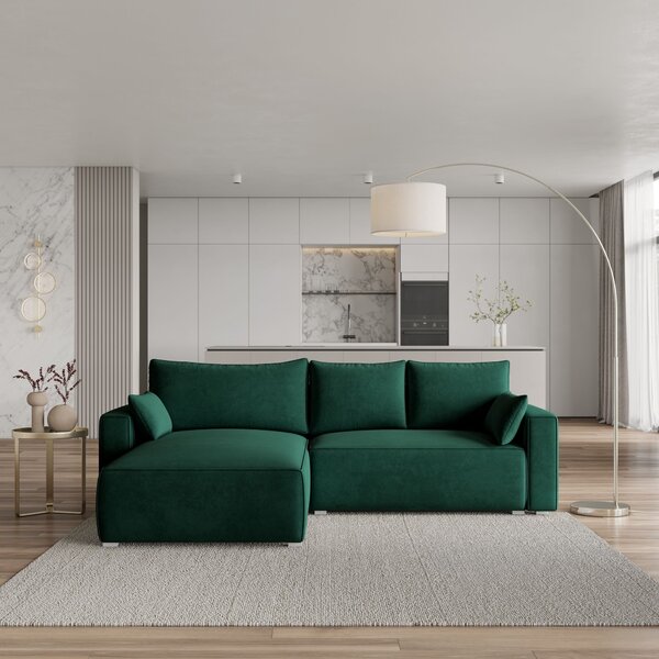 Divano angolare Masseno FORIL con funzione letto a L, divano con box letto, divano da salotto, divano, divano, divano letto, set di divani - verde, MONOLITH 37