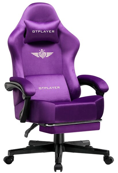 GTPLAYER sedia da gioco Poltrona da gioco ergonomica Sedia da scrivania Sedia da ufficio con superficie in tessuto Cuscino di seduta a molla, braccioli di collegamento, con poggiapiedi