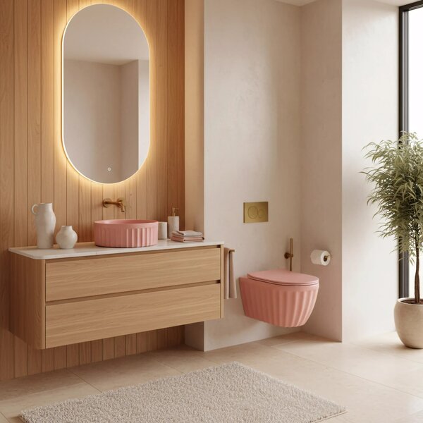 Set: WC sospeso + Lavabo da appoggio Rea Duo Sweet Pink Matt
