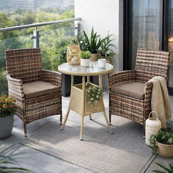 Set di mobili da giardino in polyrattan Set da giardino Set di sedute Set da pranzo in rattan Poltrona Beige