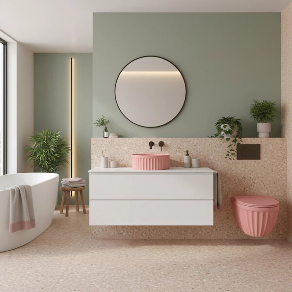 Set: WC sospeso + Lavabo da appoggio Rea Duo Sweet Pink Matt