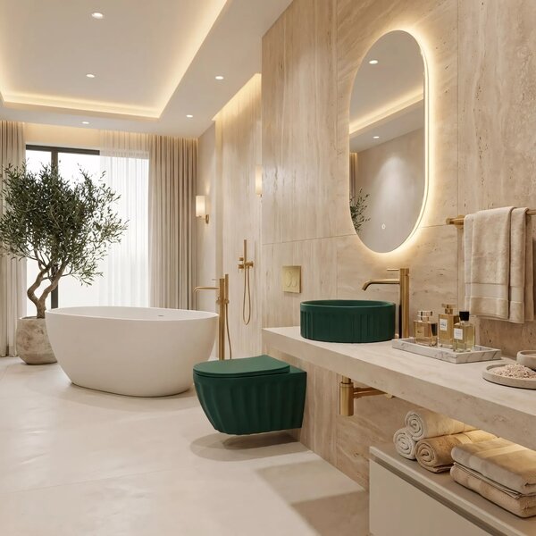 Set: WC sospeso + Lavabo da appoggio Rea Duo Matcha Matt