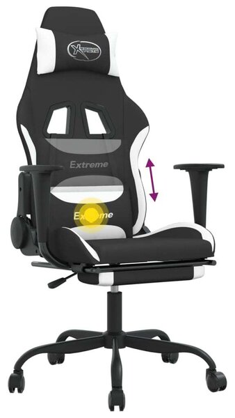Sedia da gaming vidaXL con funzione massaggio e poggiapiedi, in tessuto bianco e nero