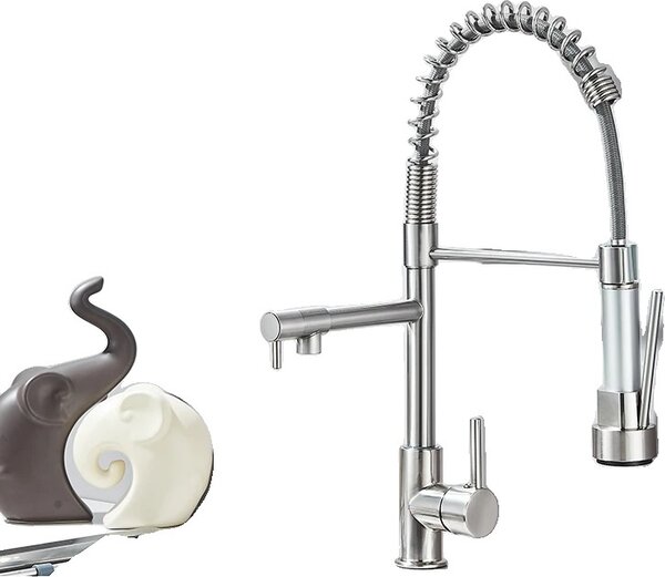 Miscelatore per lavello, bocca estraibile, acqua calda e fredda, nichel spazzolato
