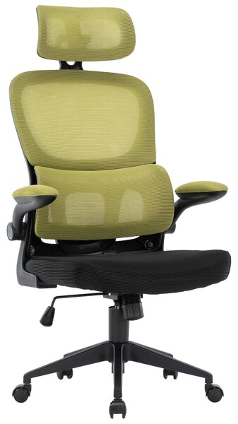 Sedia da ufficio flessibile in un moderno look a rete sedia da scrivania ergonomica con supporto cervicale e lombare sedia da gioco con schienale in rete traspirante e funzione dondolo ,Colore:Nero/Verde