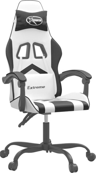 Sedia da Gaming Girevole Bianco e Nero in Pelle finta