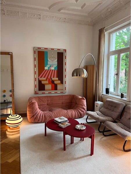 Tavolino rotondo rosso in legno di pino ø 80 cm Sticks - Karup Design