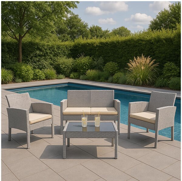 Set da giardino in polyrattan a 4 pezzi con tavolo Set di mobili da giardino Zita Grigio