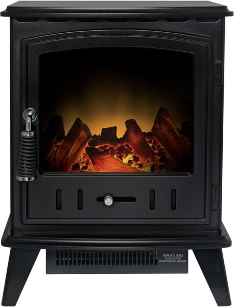 Caminetto elettrico Adam Aviemore in colore nero, autoportante, dimensioni 54,5 cm x 41 cm x 30,5 cm, potenza termica 0,9 – 1,8 kW, effetto fiamma LED