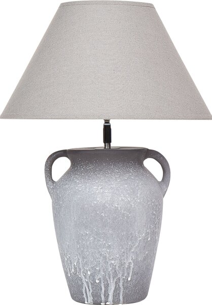 BELIANI Lampada da tavolo base in Vetroceramica grigia paralume regolabile in lino design moderno e minimalista soggiorno camera da letto