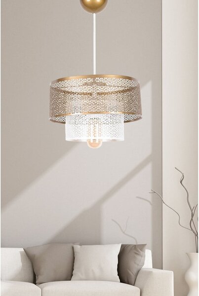 Lampadario bianco/dorato con paralume in metallo ø 26,5 cm – Opviq lights
