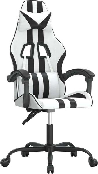 Sedia da Gaming Girevole Bianco e Nero in Pelle finta