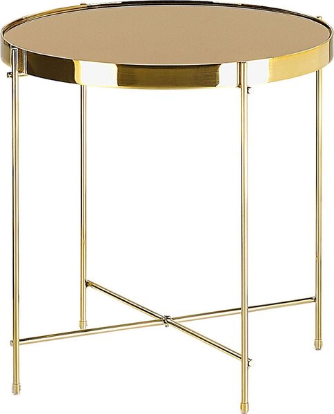 BELIANI Tavolo pieghevole in metallo vetro oro e marrone dorato rotondo ø 40 cm classico elegante multifunzionale soggiorno
