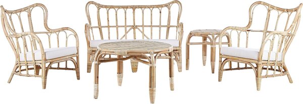 BELIANI Set di mobili da giardino in rattan naturale 2 poltrone 2 tavoli cuscini ripiegabili all'interno boho