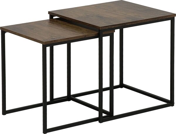 BELIANI Set di 2 tavolini da caffè in legno scuro struttura in metallo nero stile industriale soggiorno