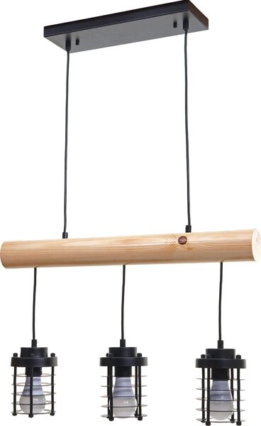 Lampada a sospensione HWC-H83, lampada a sospensione, legno massiccio industriale vintage in metallo nero ~ 3 paralumi a gabbia