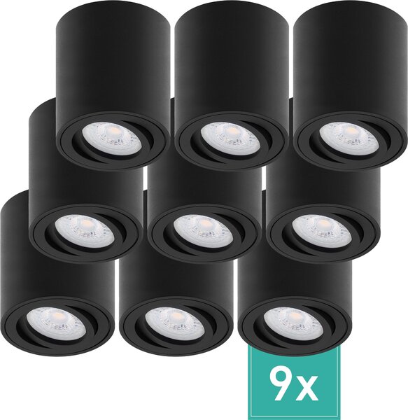 Set di 9 faretti da superficie Oktaplex in alluminio orientabili con modulo LED 2700K bianco caldo - faretto da superficie nero