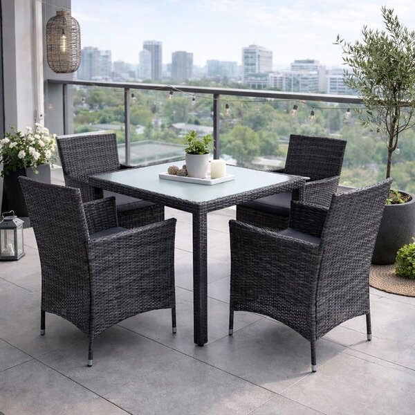 Gruppo di sedute in polyrattan Set di mobili da giardino in rattan Gruppo da pranzo grigio antracite