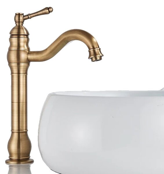 Rubinetto per lavabo, materiale ottone, montaggio a ponte, altezza ottone antico