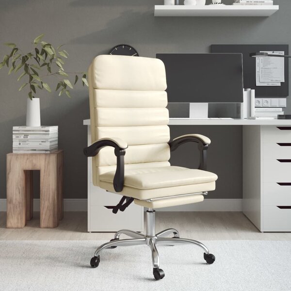 The Living Store Sedia da ufficio con funzione massaggio in ecopelle crema