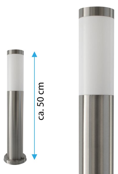 Moderna lampada da giardino in acciaio inox da 50 cm - elegante lampada da giardino con attacco E27 - bitta luminosa resistente alle intemperie IP44 per sentieri e vialetti | 232-500