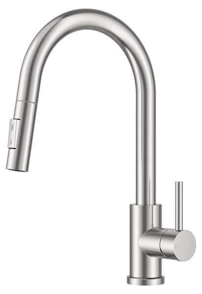 Rubinetto da cucina estraibile - Girevole 360° - Acciaio inossidabile - Bocca alta - Doppia modalità getto