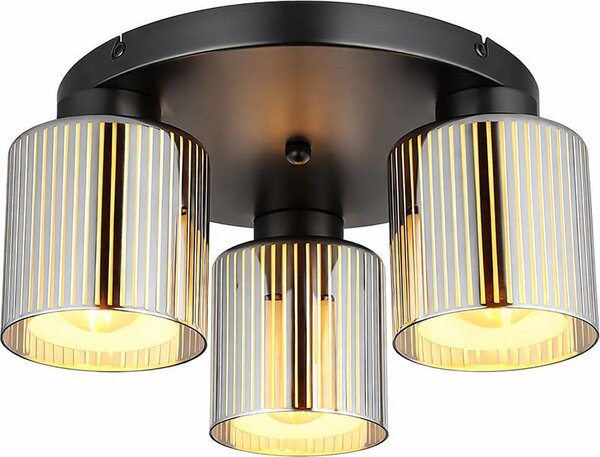 Plafoniera a LED, metallo nero, vetro cromato, diametro 34,5 cm
