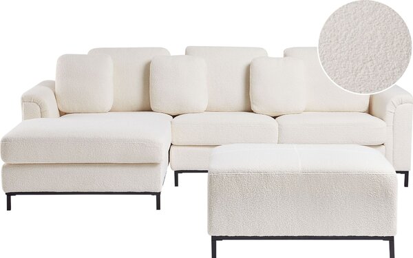 BELIANI Divano angolare bianco bouclè imbottito lato destro a L con tabouret cuscini decorativi moderni soggiorno