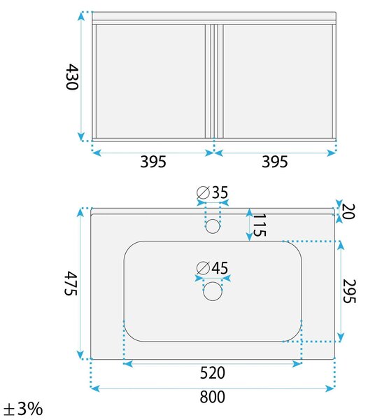 Set di mobili da bagno con lavabo Gama T25023 KJM 80CM