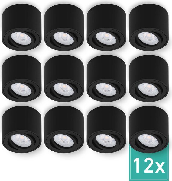 Set di 12 faretti da superficie Oktaplex in alluminio piatti e inclinabili incl. modulo LED 4000K bianco neutro - faretto da superficie nero