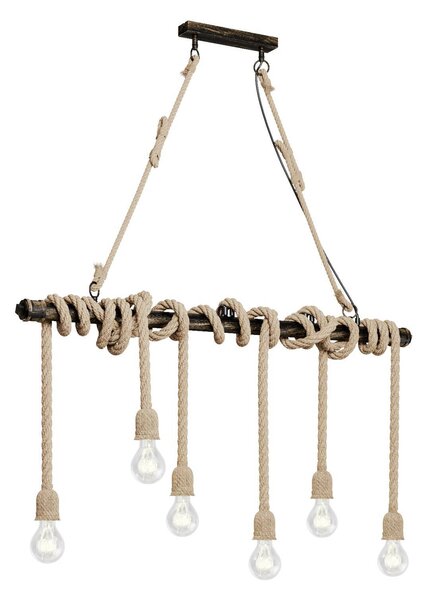 Lampada a sospensione Lindby Hajo, 100 cm, sei luci, cavo in corda