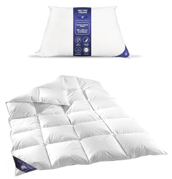 Set di biancheria da letto (piumino + cuscino in piuma) Piumino 135x200 cm, 1200 g + cuscino in piuma 80x80, 900 gr. - 100% cotone
