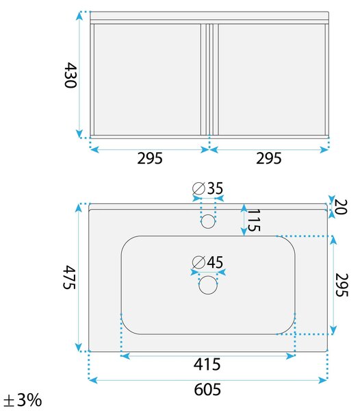 Set di mobili da bagno con lavabo Gama T25023 HHL 60CM