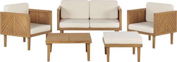 BELIANI Set di divani da giardino in legno di acacia chiaro crema bianco cuscini 4 posti design moderno giardino terrazza