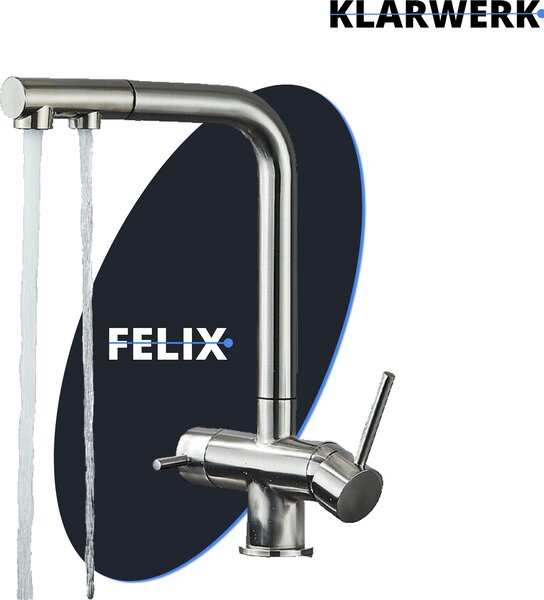Felix | rubinetto estraibile a 3 vie in acciaio inox di prima qualità | rubinetto da cucina ad osmosi in argento cromato | rubinetto - 360 gradi | filtro a 3 connessioni