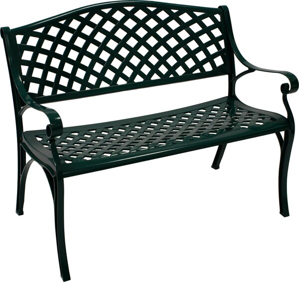 Panchina da giardino DEGAMO Panchina da parco OXFORD a 2 posti, alluminio pressofuso verde scuro, resistente alle intemperie