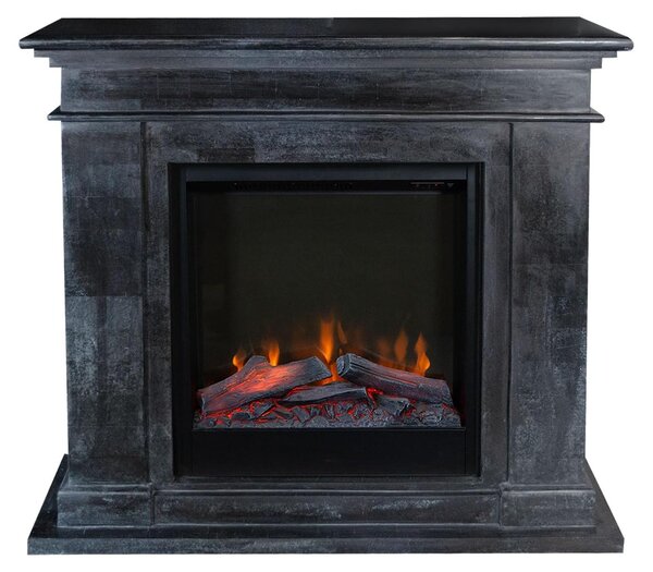 Camino elettrico Kos - Potenza di riscaldamento: 1500 Watt - Pietra naturale antracite nera - Camino decorativo