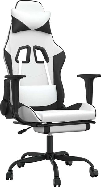 Sedia da gaming vidaXL con funzione massaggio e poggiapiedi, in Pelle finta bianca e nera