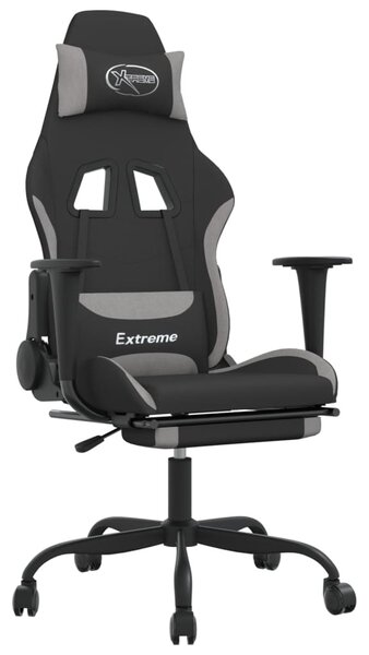 Sedia da gaming vidaXL con poggiapiedi, tessuto nero e grigio chiaro