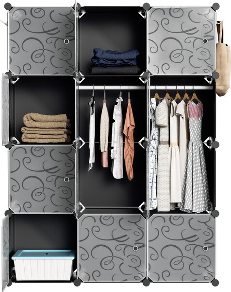 TolleTour Armadio a 12 scomparti Set di scaffali fai da te Sistema di scaffali LWH: 140x105x35cm Armadio combinato in pannelli di PP Armadio con 2 ganci per cappotti