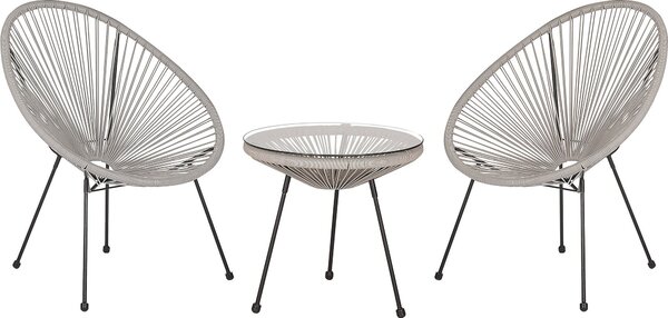 BELIANI Set da bistrot grigio chiaro in rattan artificiale Tavolo 2 sedie rotonde in vimini 2 posti per balcone terrazza giardino design moderno