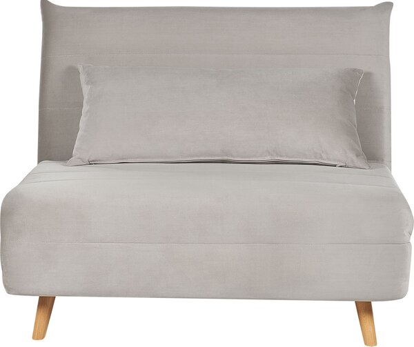 BELIANI Divano piccolo imbottitura in velluto grigio chiaro gambe in legno 1 posto senza schienale con cuscino design moderno scandinavo
