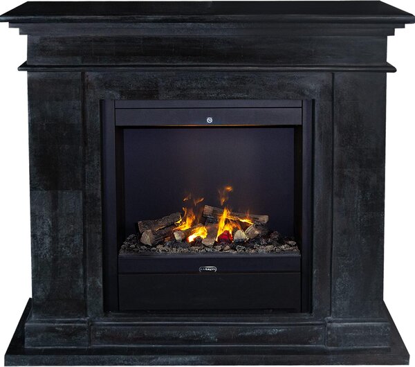 Caminetto a vapore acqueo Xaralyn - Kos EAL-SWP - pietra naturale nera - riscaldatore da 1500 watt - con telecomando - caminetto elettrico Opti-Myst - caminetto da incasso incluso - caminetto decorativo