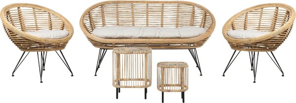 BELIANI Divano a quattro posti con tavolini in rattan naturale beige chiaro divano in cotone interno esterno stile boho