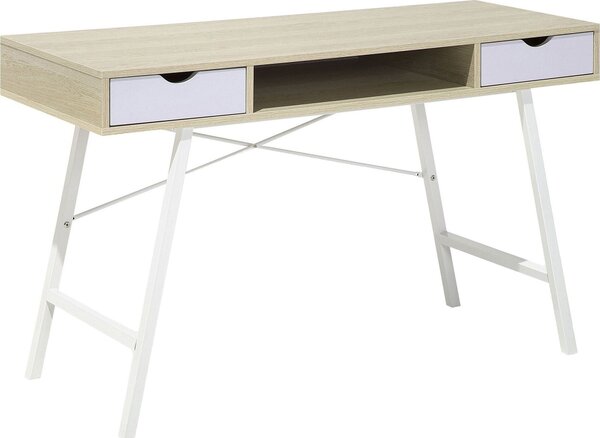 BELIANI Scrivania da ufficio marrone chiaro con bianco 120 x 48 cm 2 cassetti di design moderno