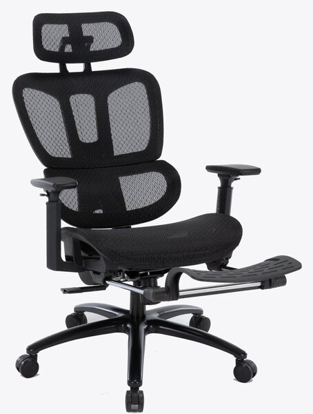 Sedia da ufficio dal design moderno con rivestimento in mesh e poggiapiedi, sedia girevole ergonomica con supporto per il collo e la zona lombare, sedia da gaming con schienale in rete traspirante e funzione reclinabile, colore: nero