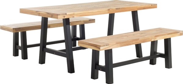 BELIANI Set di mobili da giardino in legno di acacia marrone chiaro nero 7 posti per terrazza all'aperto moderno