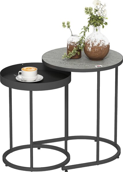 HOMCOM Tavolino rotondo, set da 2 tavolini da salotto con design a vassoio, grigio