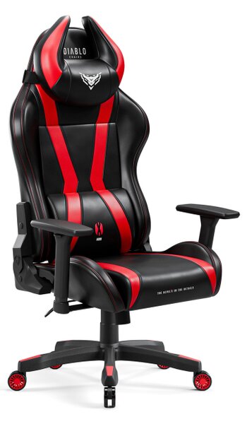 Sedia da gioco Diablo X-Horn Sedia da ufficio Sedia da scrivania Braccioli 3D Cuscino ergonomico collo/lombare Funzione dondolo Colore: Nero-Rosso, Taglia Small