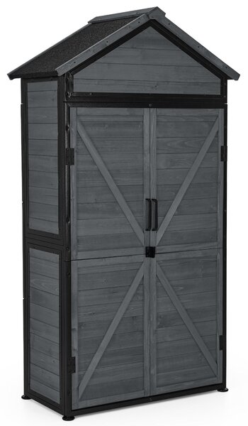 M MCombo Armadietto da giardino, casetta da giardino in legno con struttura in metallo, resistente alle intemperie, ripostiglio da esterno, per giardino e terrazza, 2736 (grigio)